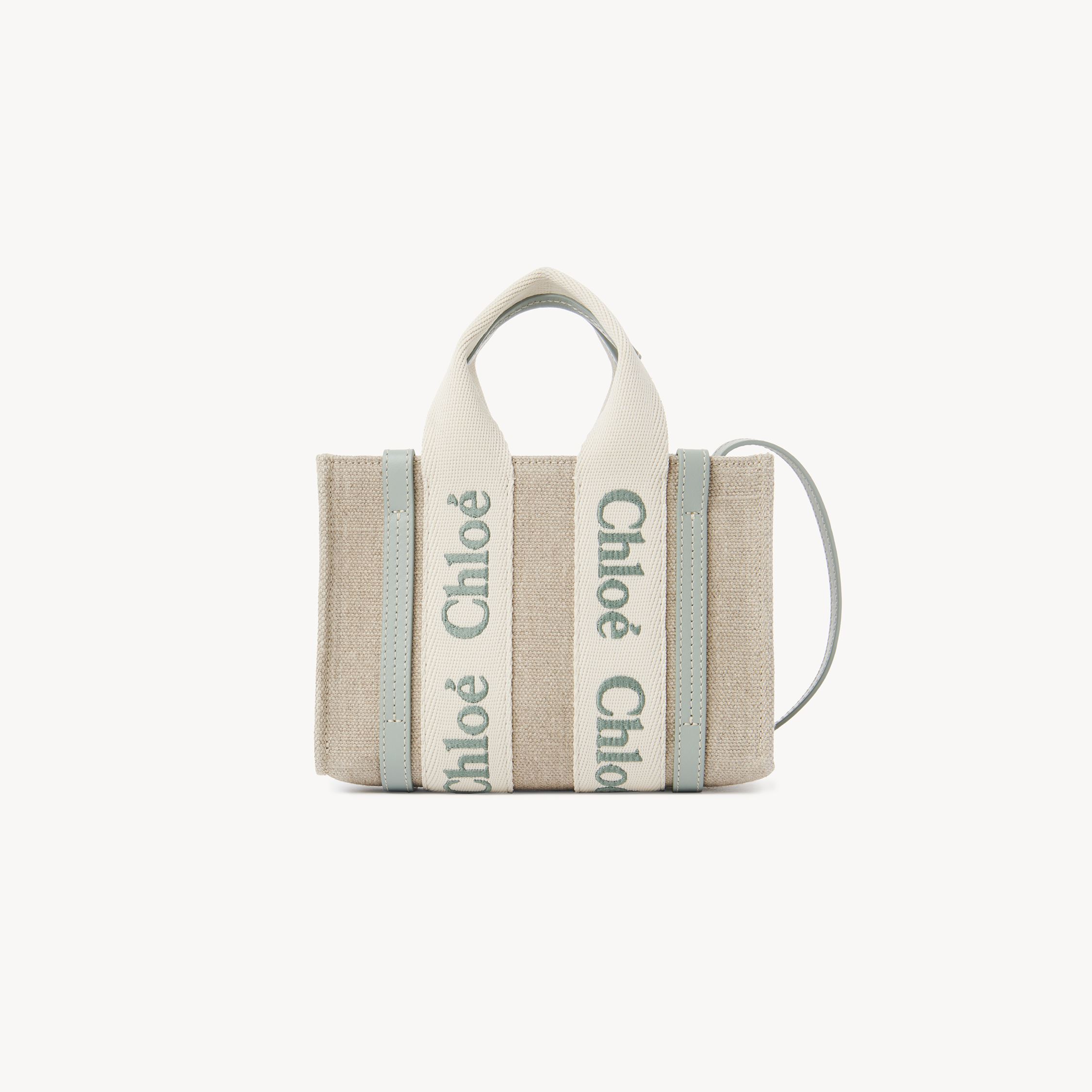 CHLOÉ MINI SAC CABAS WOODY EN TOILE DE LIN FEMME VERT TAILLE ONESIZE 100% LIN 