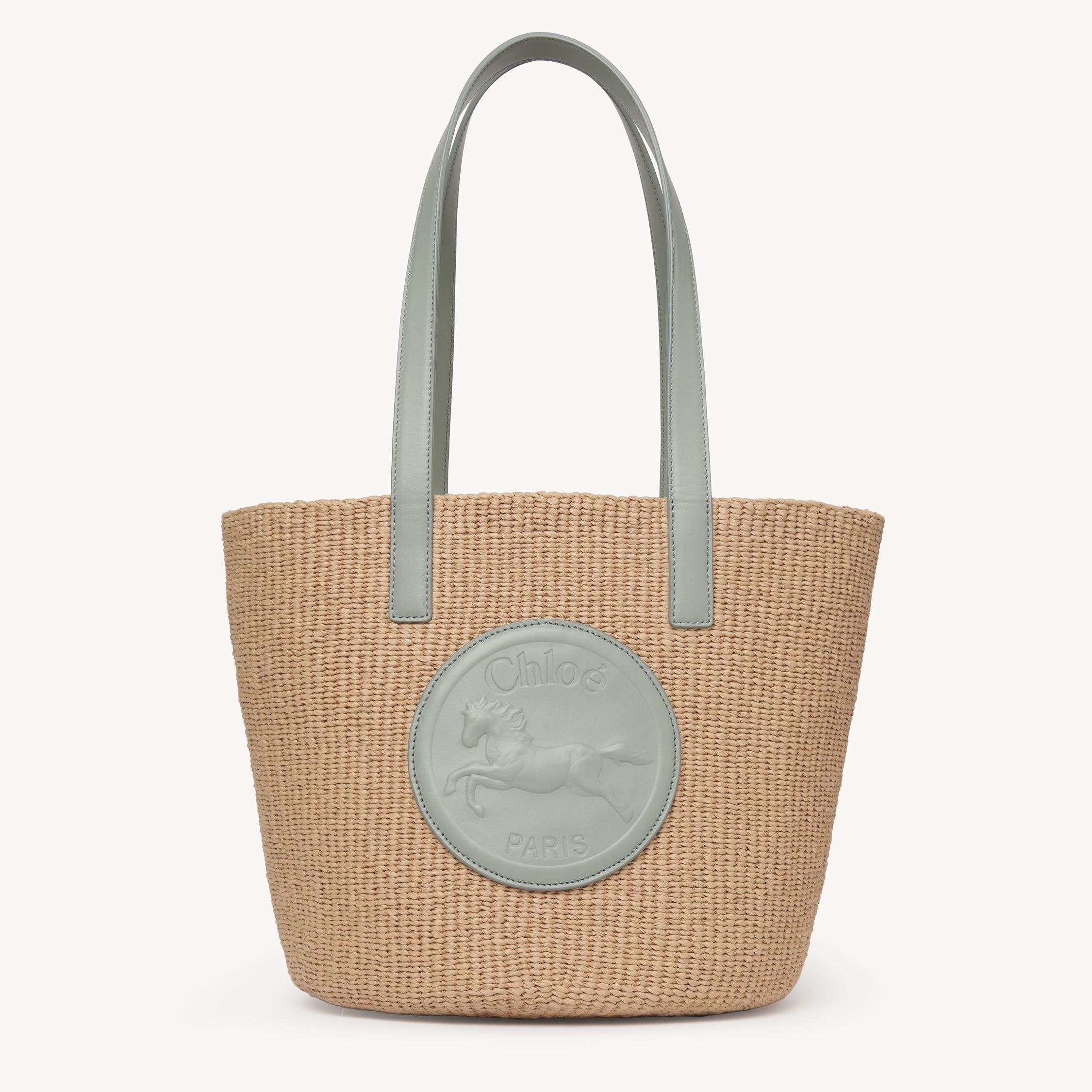CHLOÉ LARGE PANIER HORSE MEDAL EN FIBRES NATURELLES FEMME VERT TAILLE ONESIZE 100% PAPIER 