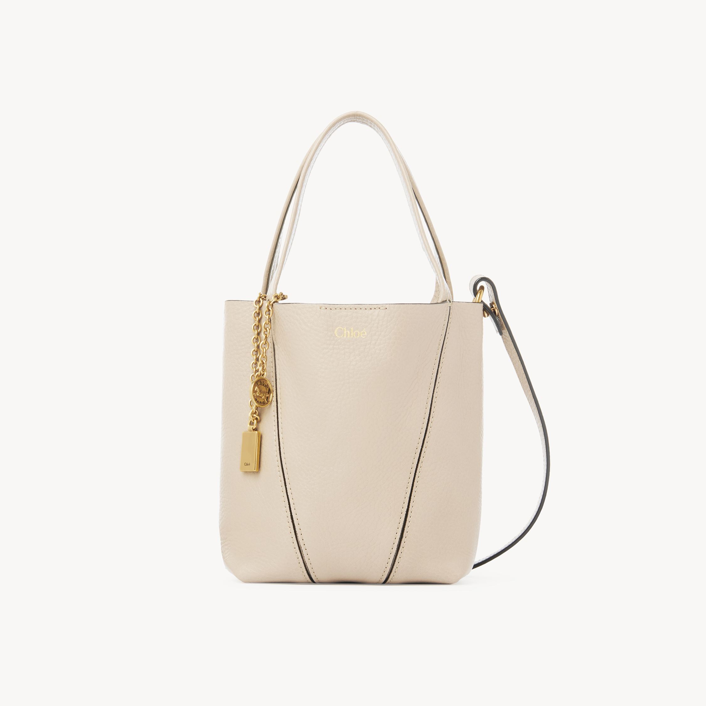 Chloé Small  Spin Tote Bag In Grained Leather Beige Size Onesize 100% Bovine Leather
