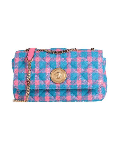 Versace Woman Cross-body Bag Azure Size - Calfskin, Virgin Wool, Polyamide In Blue
