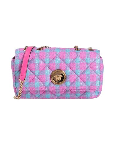 Versace Woman Cross-body Bag Sky Blue Size - Calfskin, Virgin Wool, Polyamide