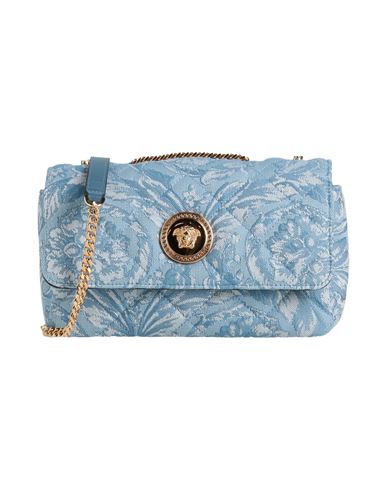 Versace Woman Cross-body Bag Light Blue Size - Polyamide, Cotton, Polyester In Blue
