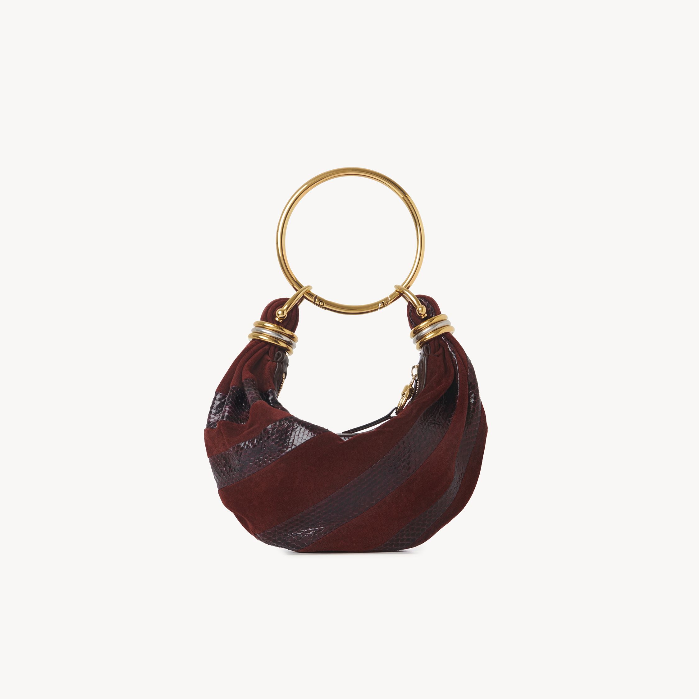 Chloé Mini Bracelet Hobo Bag In Suede Leather & Snakeskin Brown Size Onesize 100% Calf-skin Leather