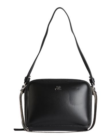 Courrèges Rectangular Black Calf Leather Clutch With Detachable Straps In Black