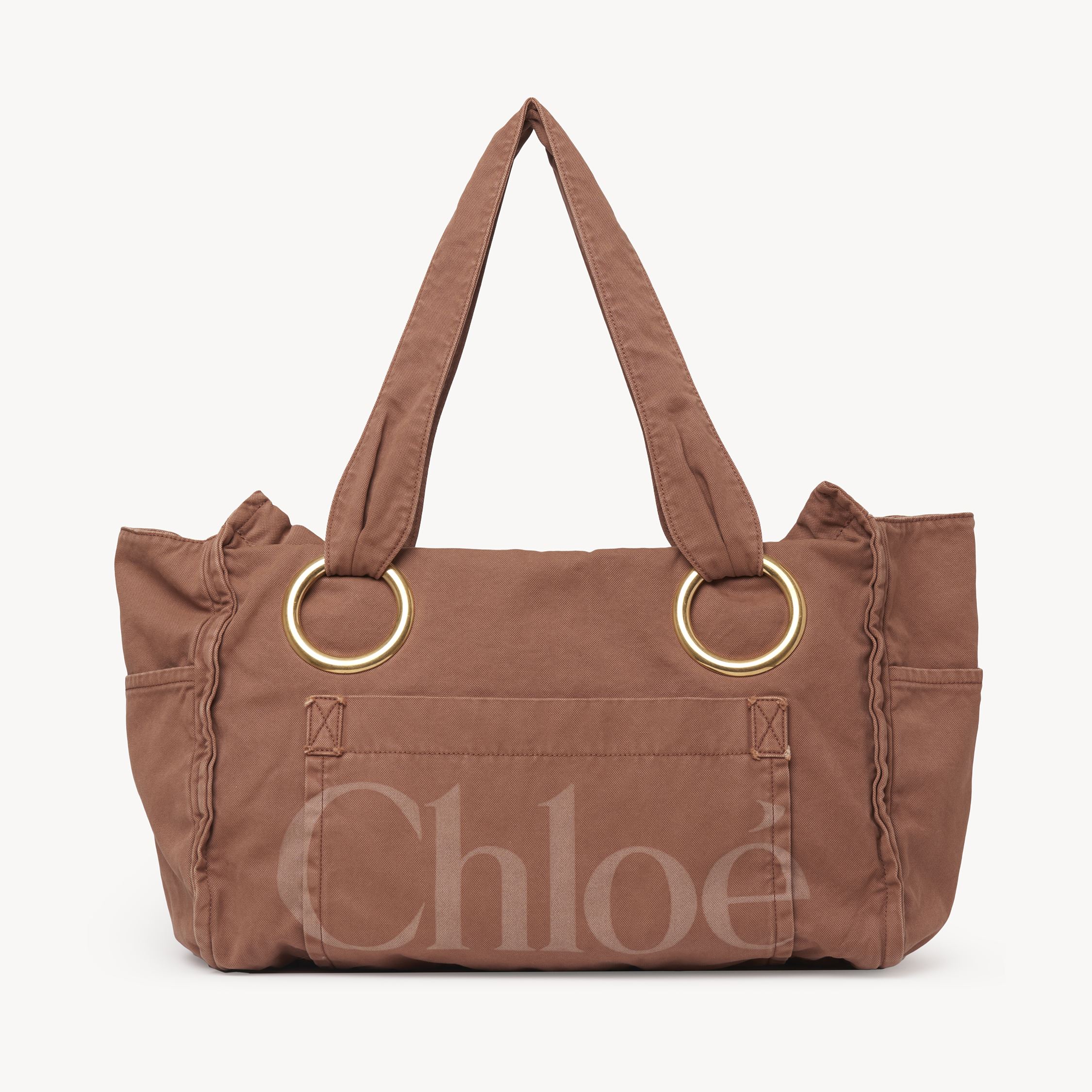 Chloé Large  Plage Tote Bag In Cotton Pink Size Onesize 100% Cotton, Calf-skin Leather
