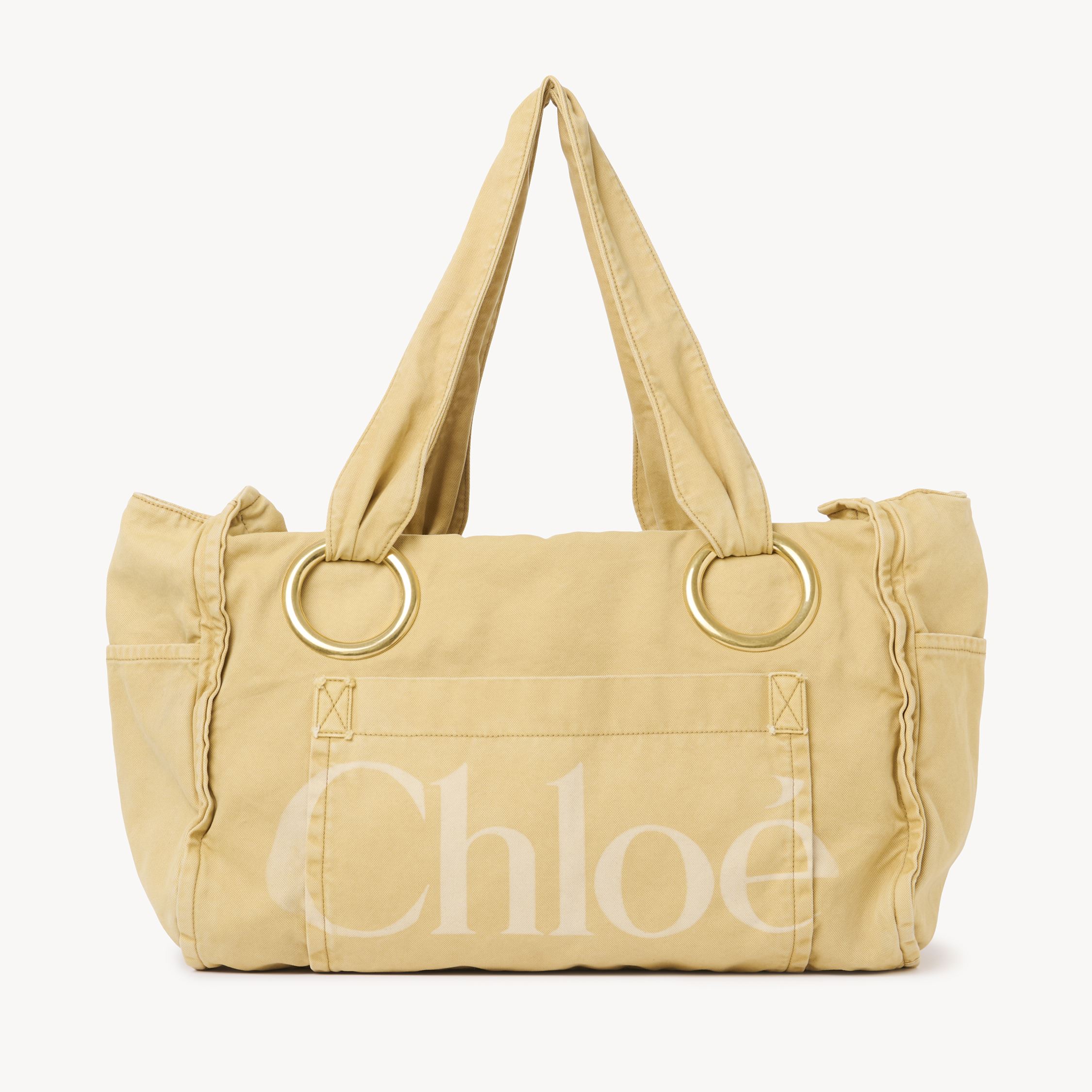 Chloé Large  Plage Tote Bag In Cotton Golden Brass Size Onesize 100% Cotton, Calf-skin Leather