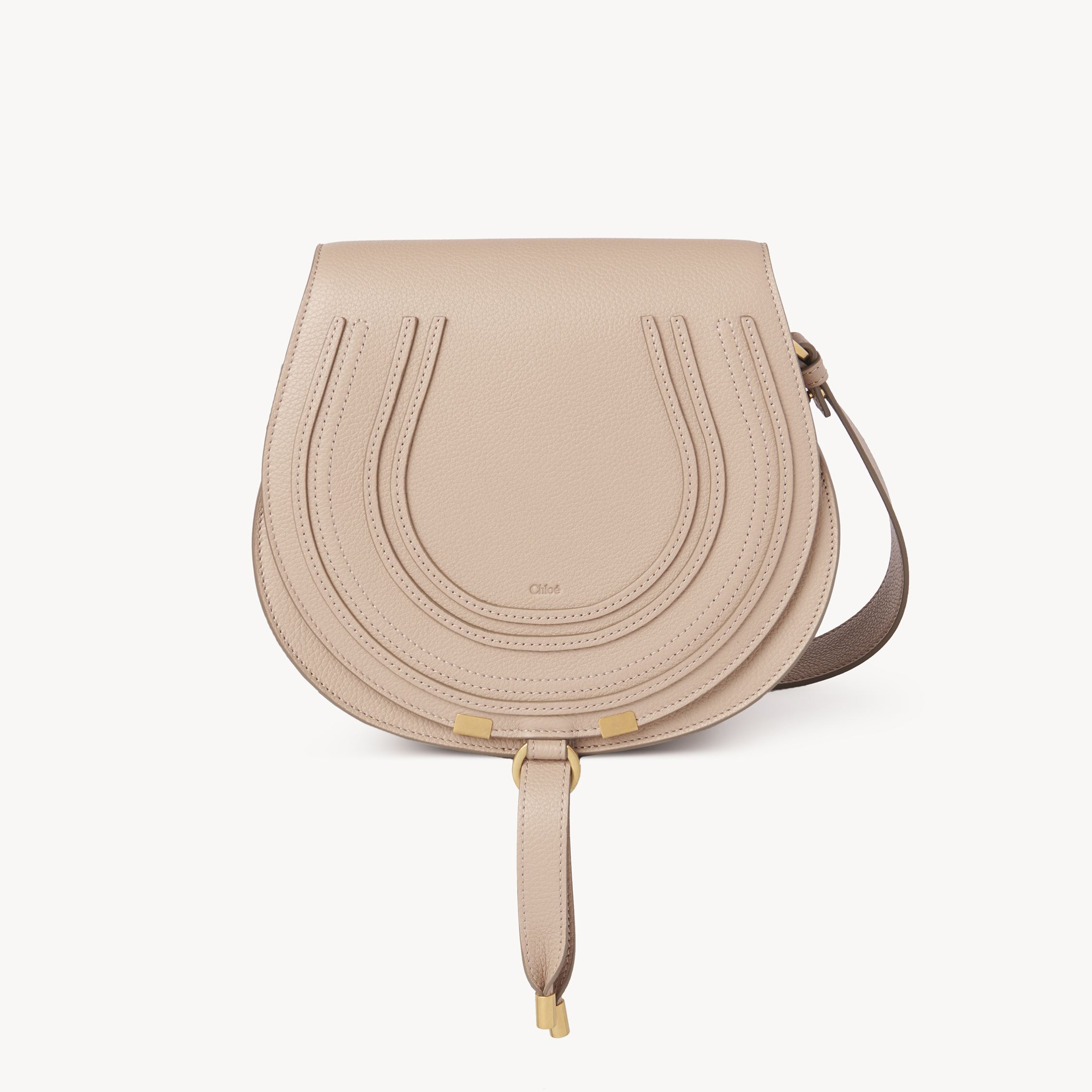 Chloé Marcie Saddle Bag In Grained Leather Beige Size Onesize 100% Calf-skin Leather In Sand