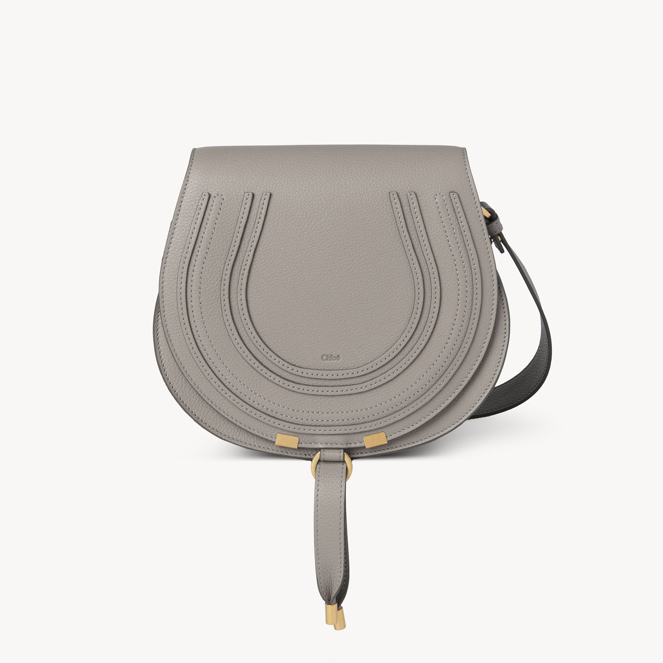 Chloé Marcie Saddle Bag In Grained Leather Grey Size Onesize 100% Calf-skin Leather In Gray