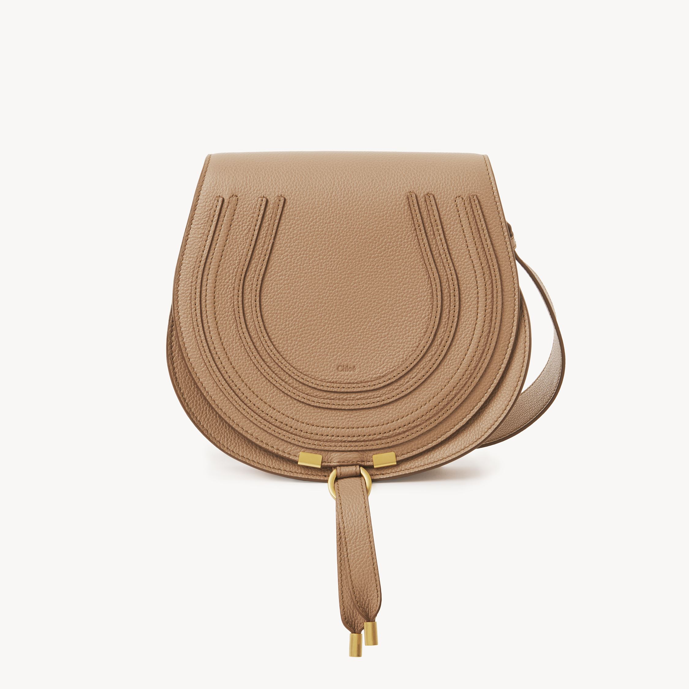 Chloé Marcie Saddle Bag In Grained Leather Brown Size Onesize 100% Calf-skin Leather In Brown