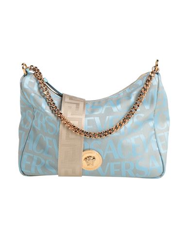 Versace Woman Cross-body Bag Sky Blue Size - Polyester, Cotton, Calfskin In Blue