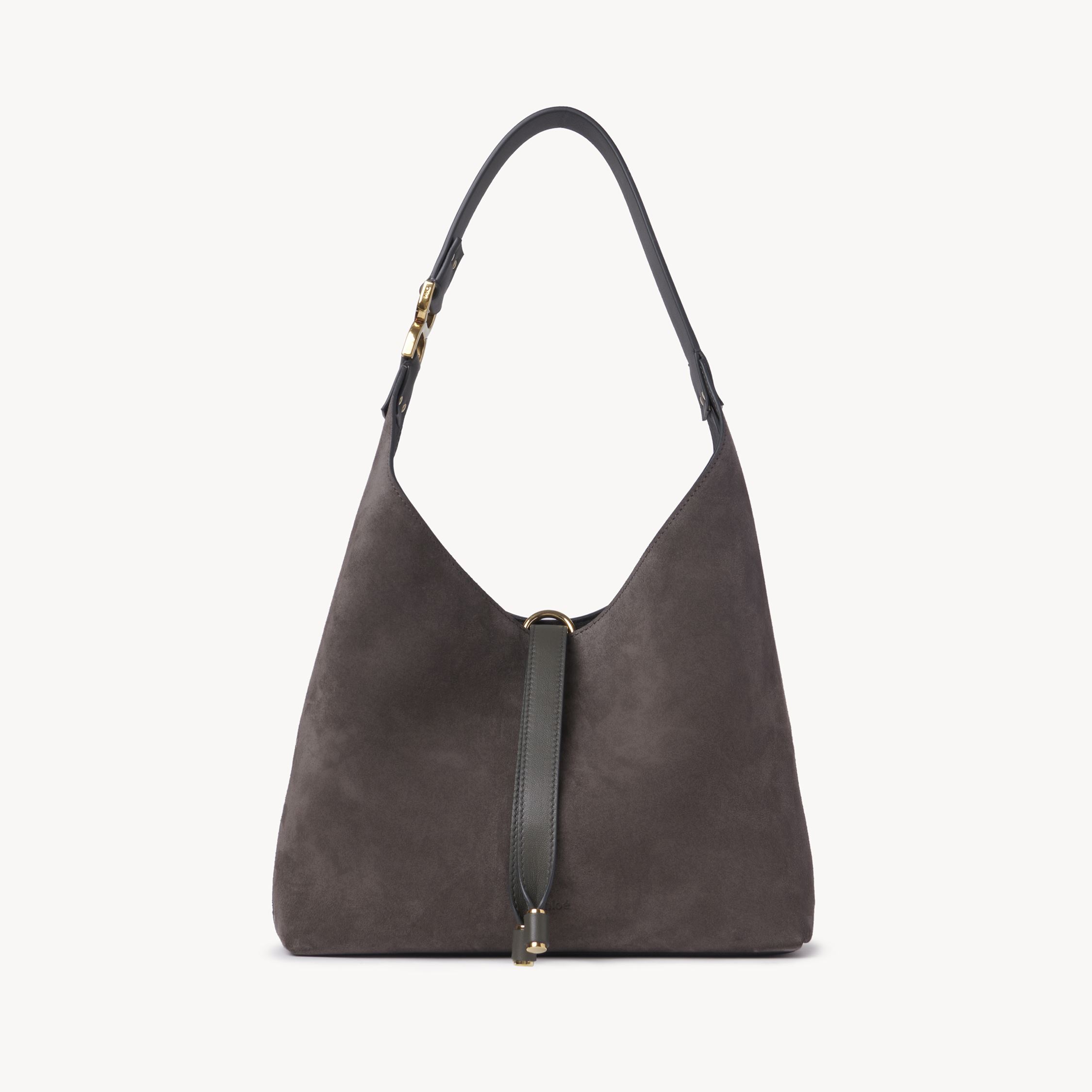 Chloé Small Marcie Hobo Bag In Suede Leather Grey Size Onesize 100% Calf-skin Leather In Gray