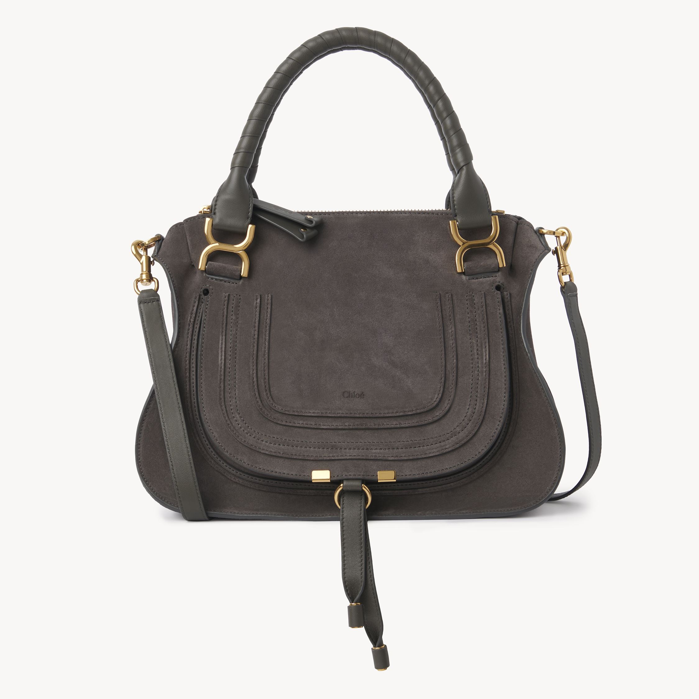 Chloé Marcie Bag In Suede Leather Grey Size Onesize 100% Calf-skin Leather In Gray