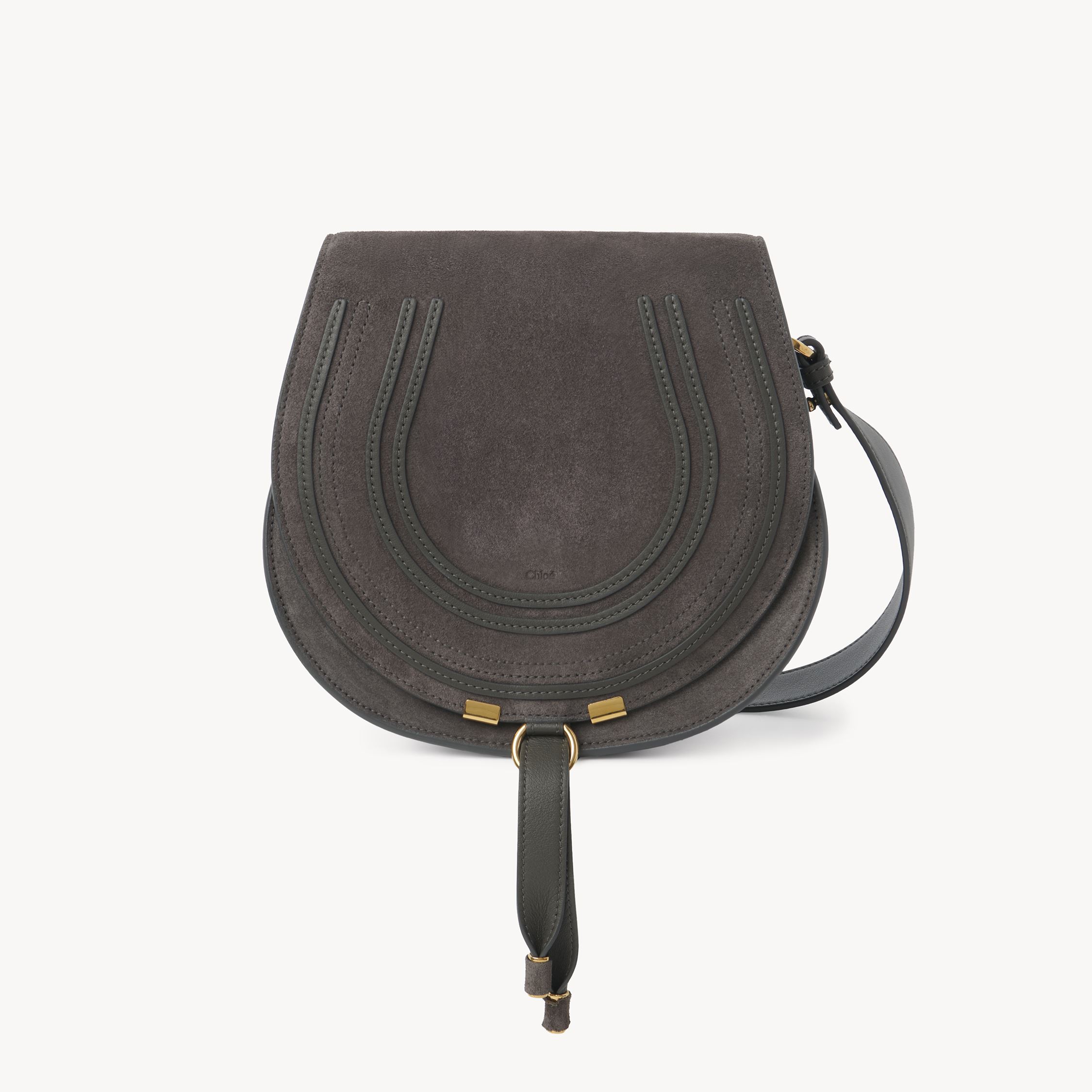 Chloé Marcie Saddle Bag In Suede Leather Grey Size Onesize 100% Calf-skin Leather In Gray