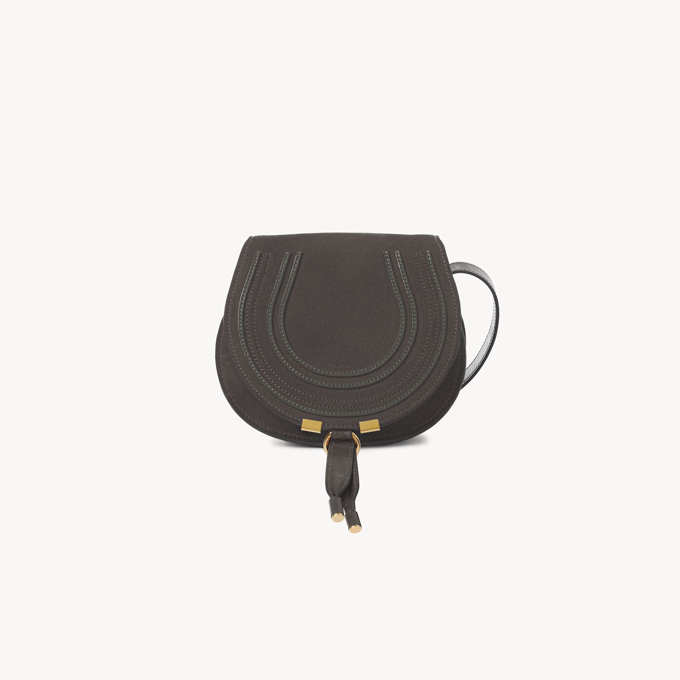 Chloé Small Marcie Saddle Bag In Suede Leather Grey Size Onesize 100% Calf-skin Leather In Gray