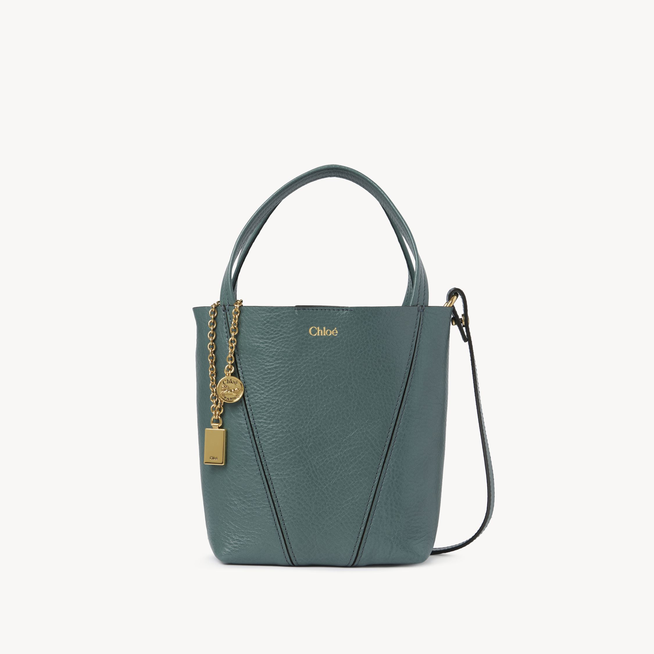 Chloé Small  Spin Tote Bag In Grained Leather Blue Size Onesize 100% Bovine Leather In Blue