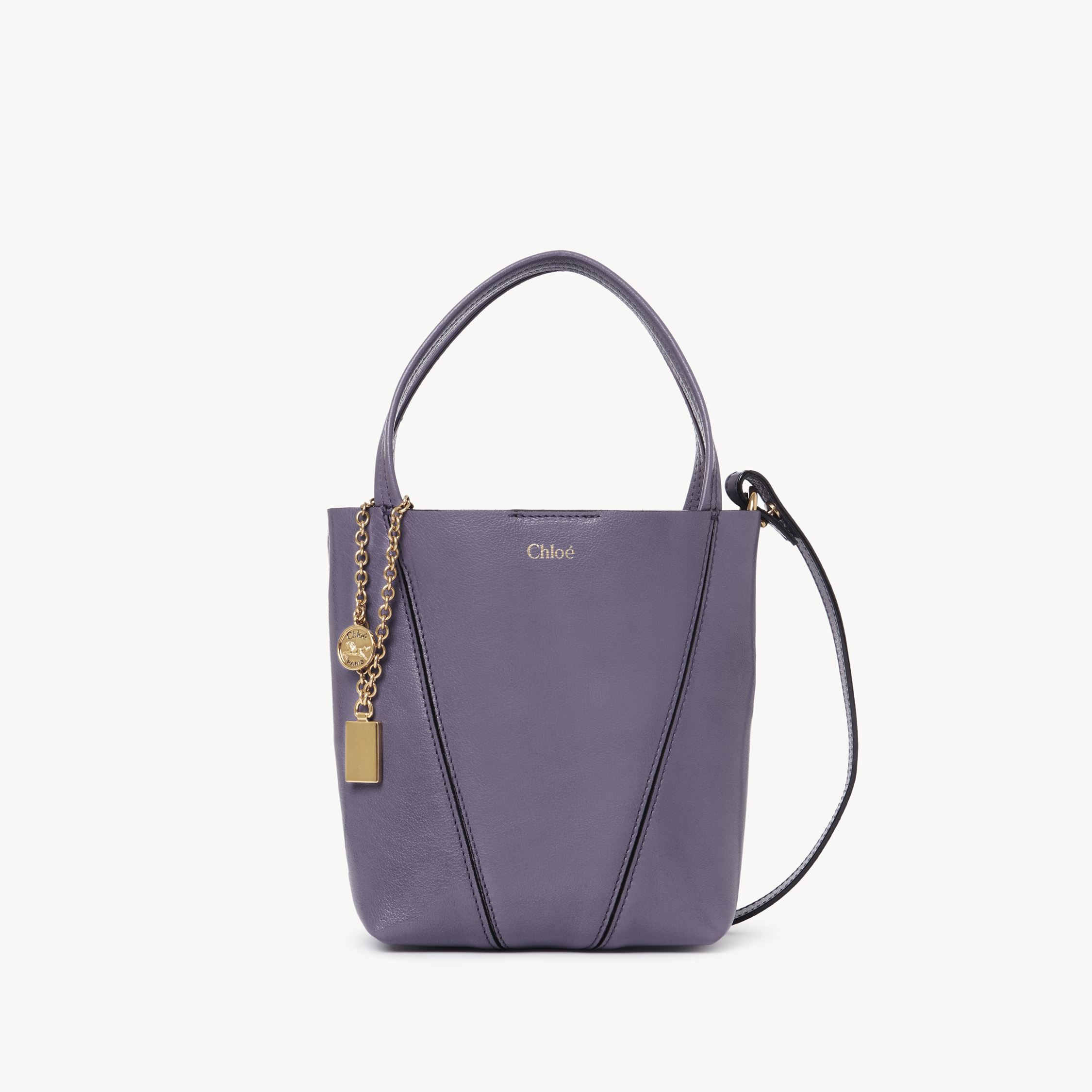 Chloé Small  Spin Tote Bag In Grained Leather Purple Size Onesize 100% Bovine Leather In Purple