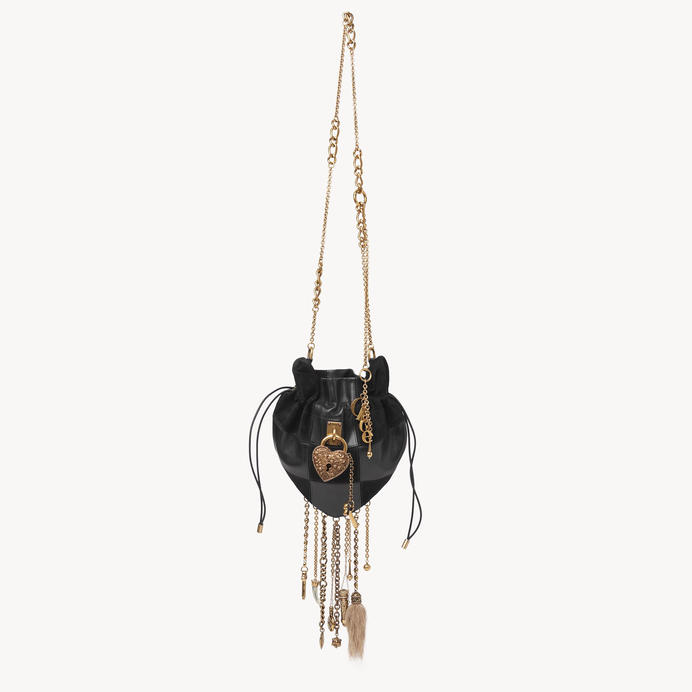 Chloé Château Treasures Crossbody Bag In Grained & Suede Leather Black Size Onesize 100% Bubalus Bubalis, 