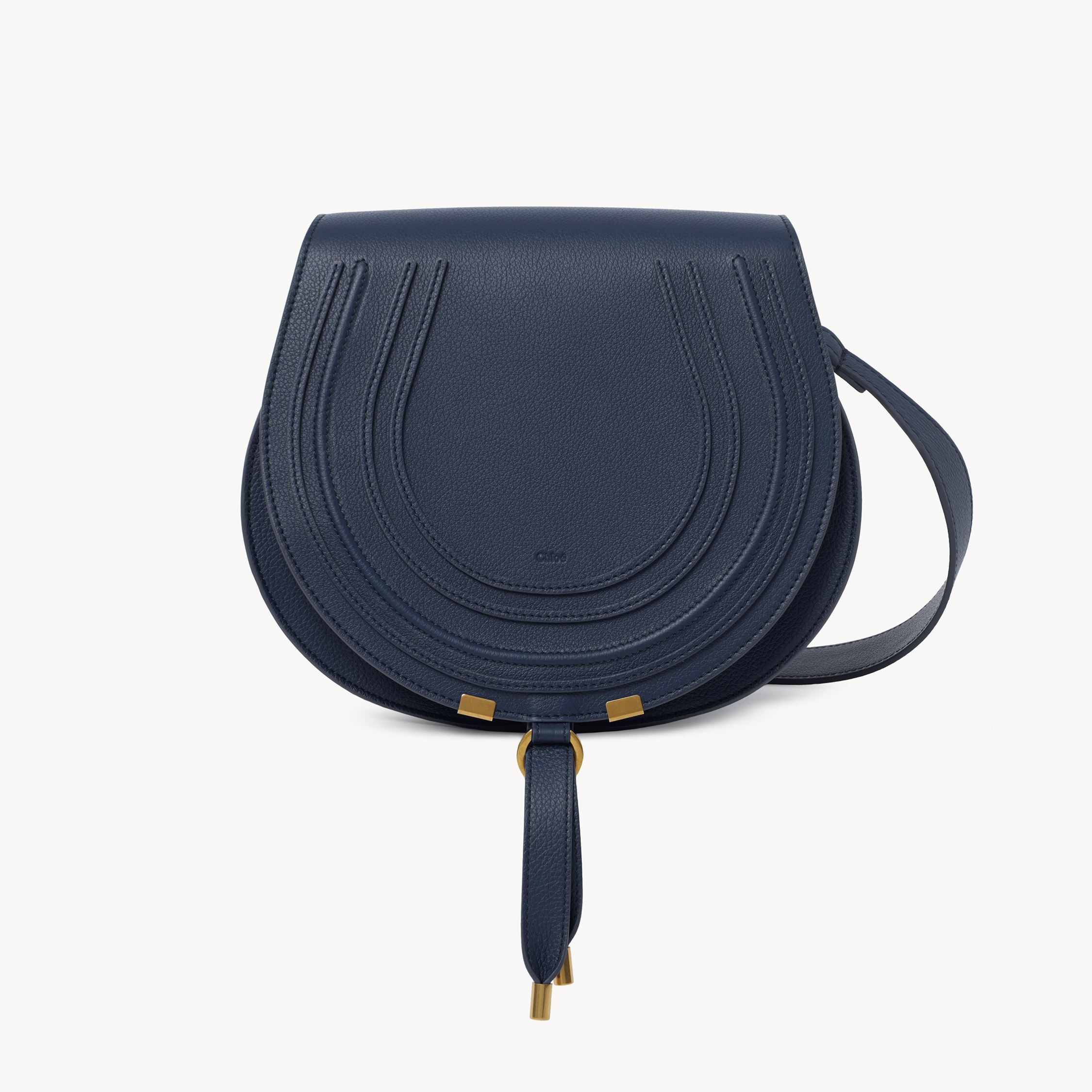 Chloé Marcie Saddle Bag In Grained Leather Blue Size Onesize 100% Calf-skin Leather In Blue