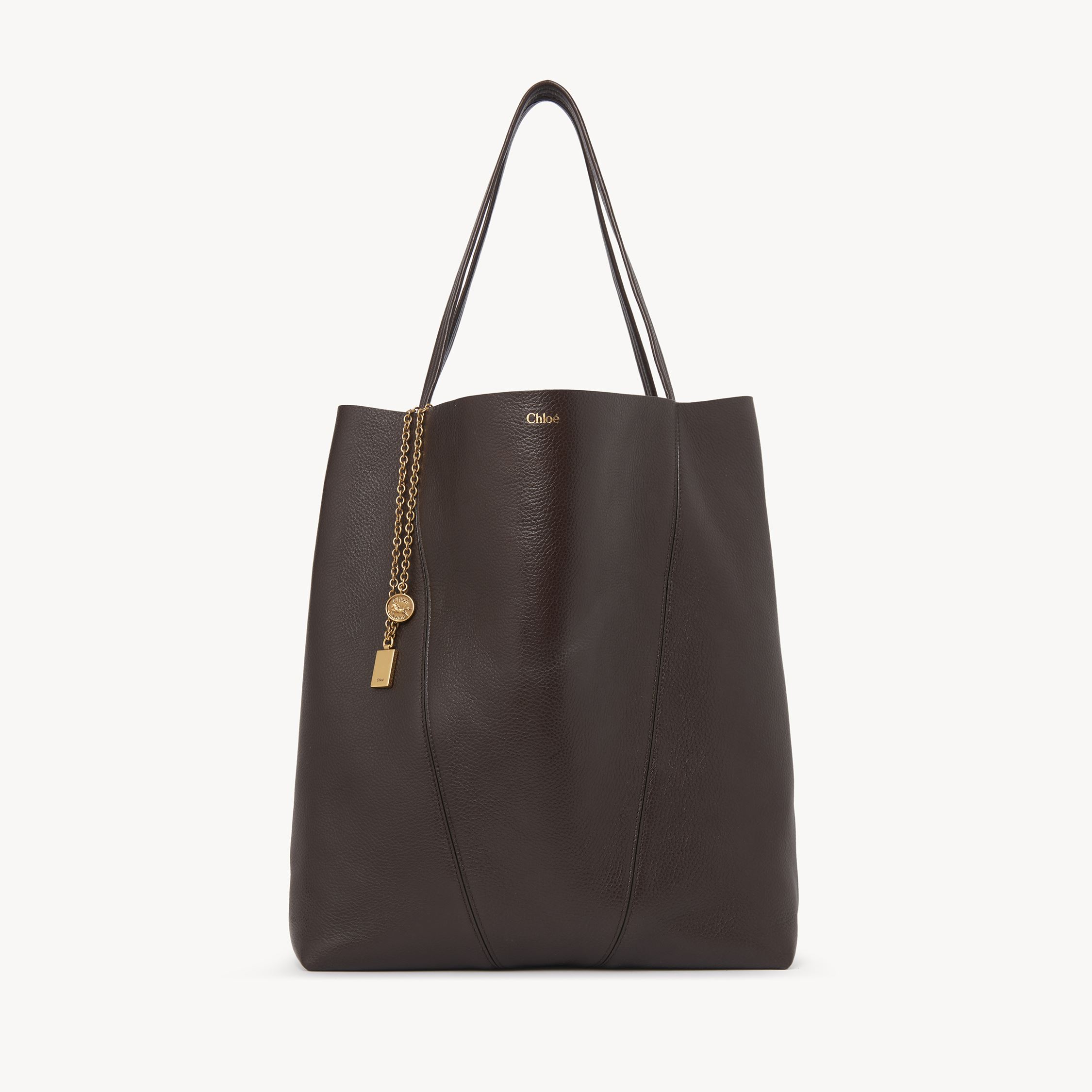 Chloé Large  Spin Tote Bag In Grained Leather Brown Size Onesize 100% Bovine Leather In Brown