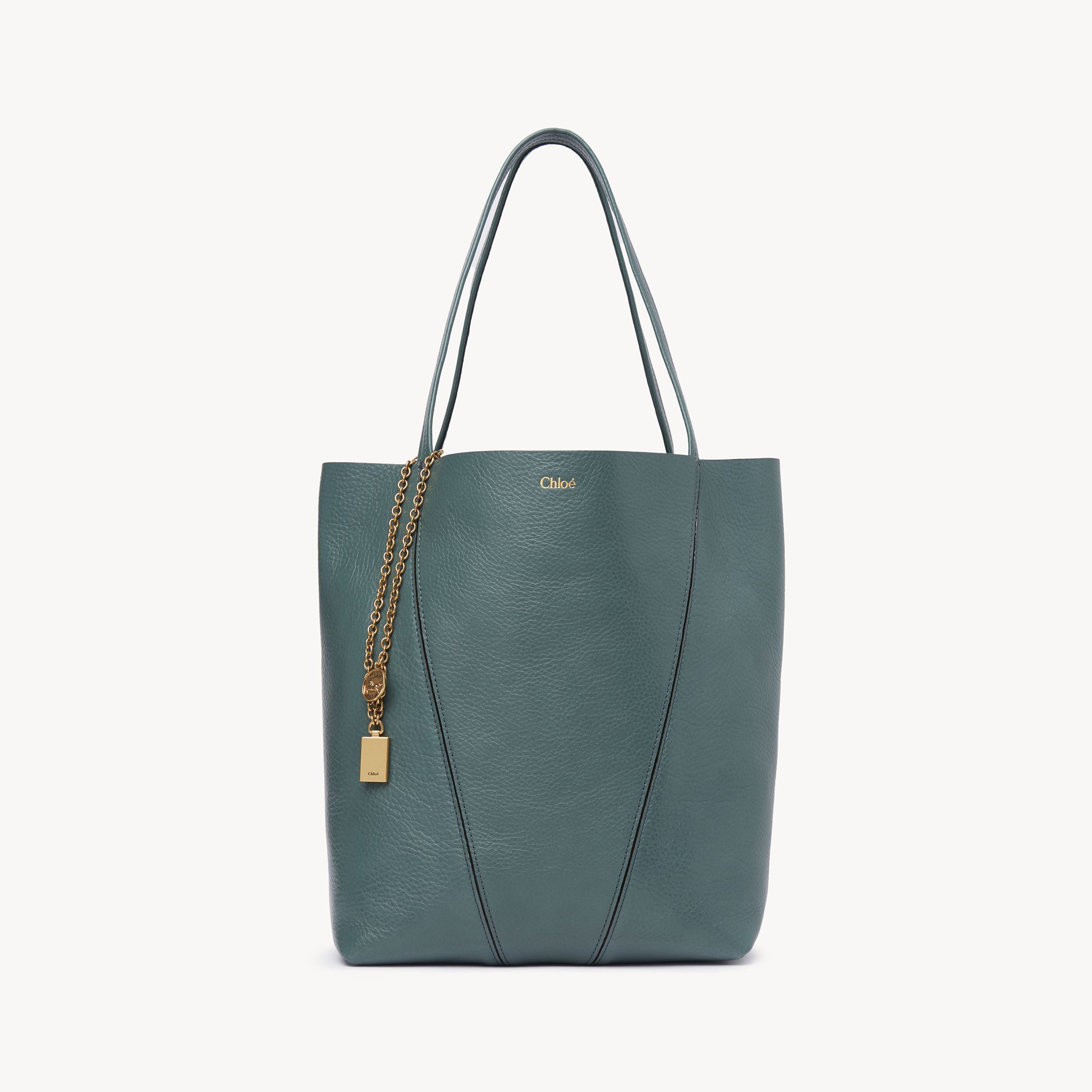 Chloé Spin Tote Bag In Grained Leather Blue Size Onesize 100% Bovine Leather In Blue
