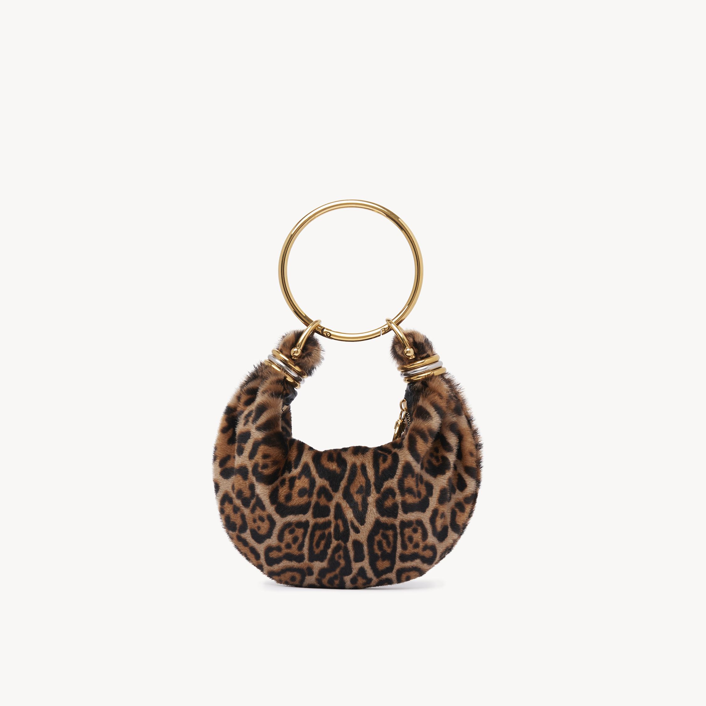 Chloé Mini Bracelet Hobo Bag In Leopard-print Shearling Brown Size Onesize 100% Lambskin