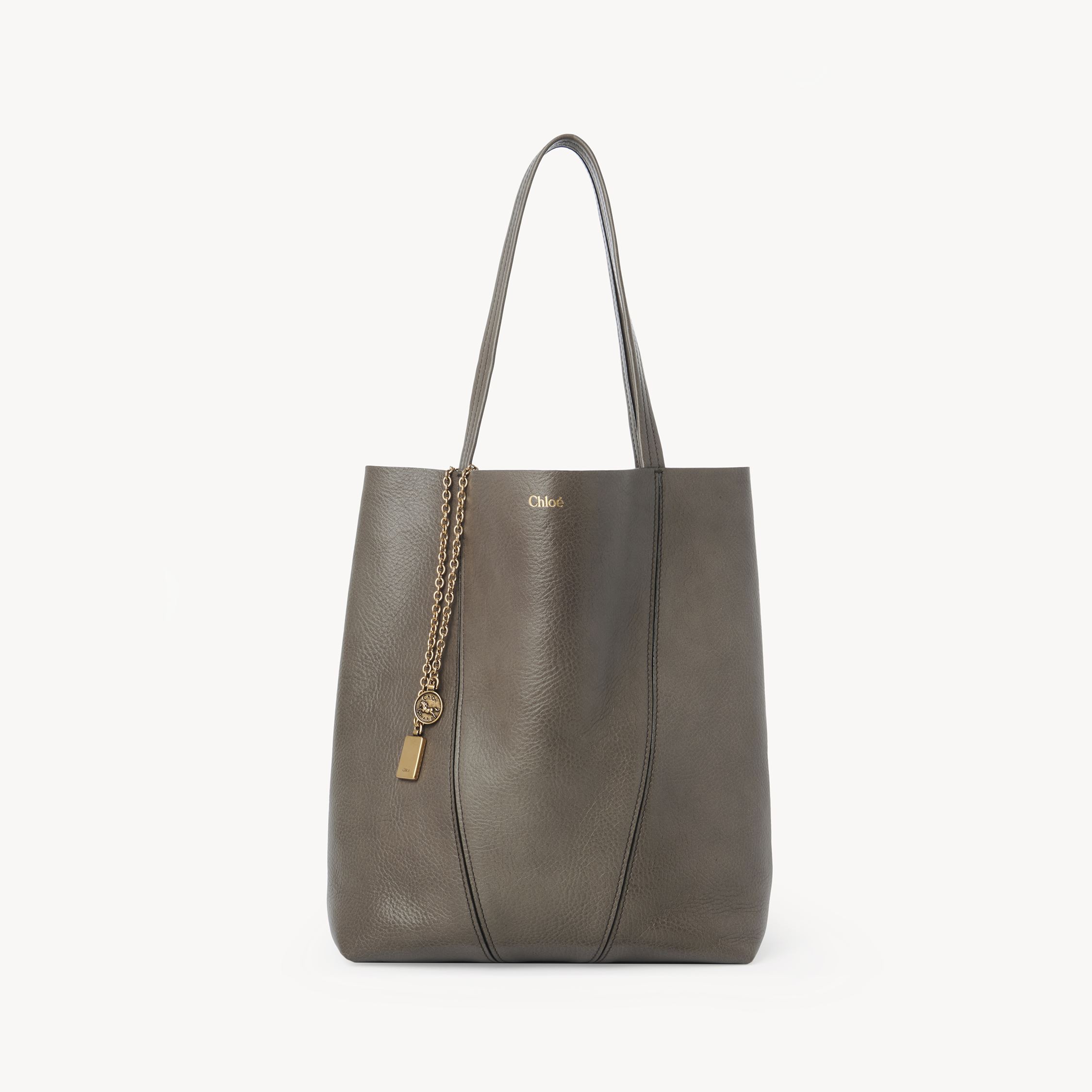 Chloé Spin Tote Bag In Grained Leather Grey Size Onesize 100% Bovine Leather In Gray
