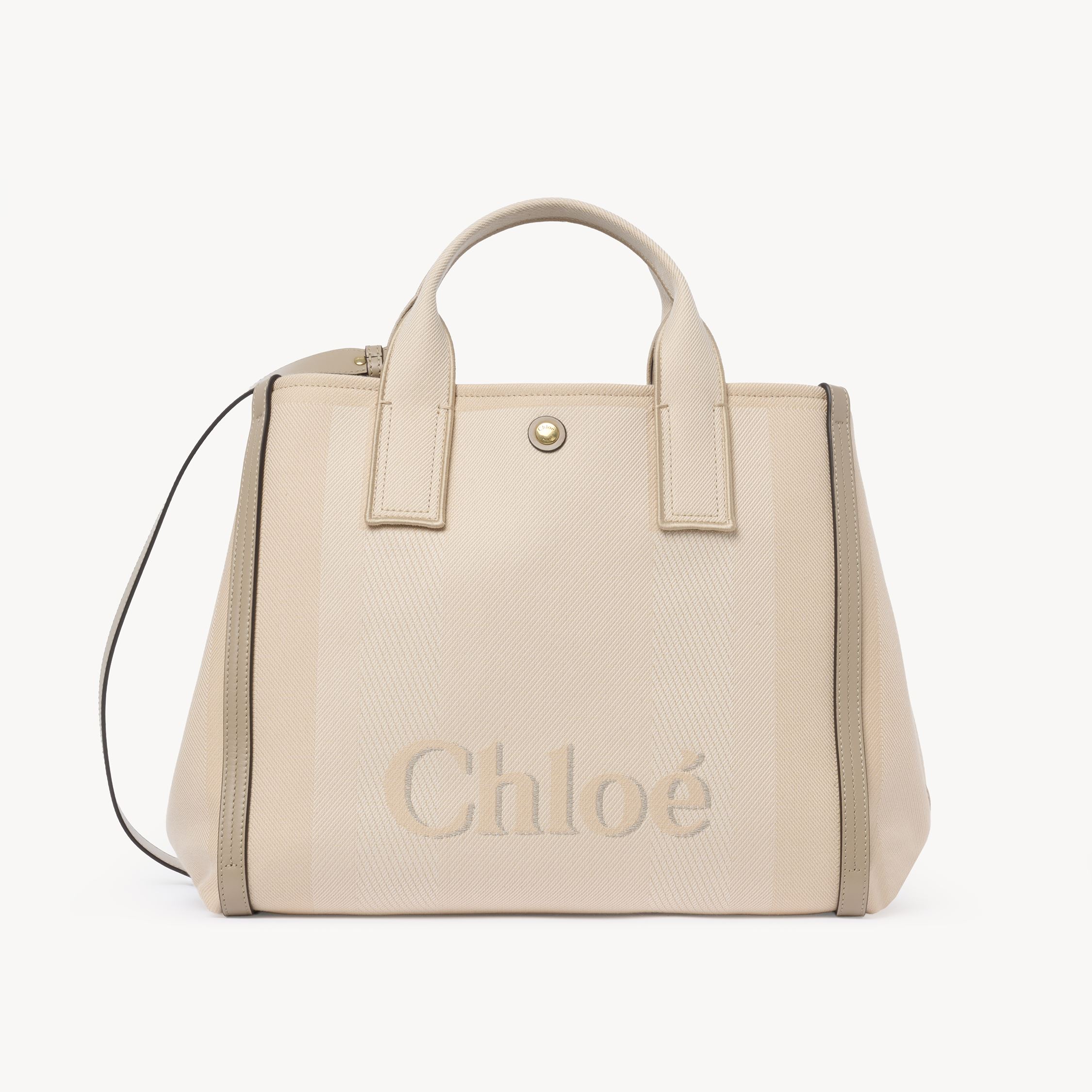 Chloé Carry Tote Bag In Canvas Beige Size Onesize 91% Cotton, 6% Polyester, 3% Textile Fibers In Sand