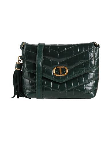 Twinset Woman Cross-body Bag Dark Green Size - Cow Leather In Green