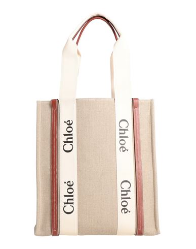 Chloé Woman Shoulder Bag Beige Size - Linen, Calfskin, Polyester In Sand