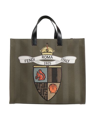 Fendi Man Handbag Military Green Size - Calfskin, Textile Fibers In Multi