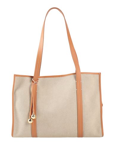 Sandro Woman Shoulder Bag Beige Size - Cotton, Cowhide