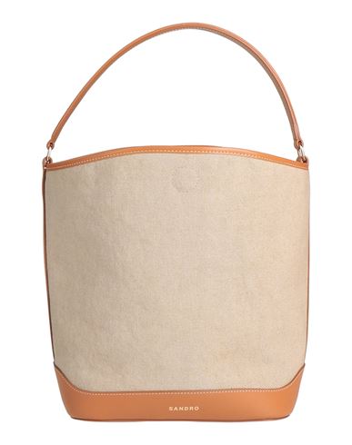 Sandro Woman Handbag Beige Size - Cotton, Cowhide