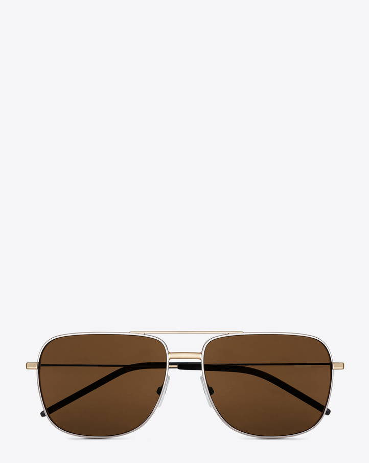 Saint Laurent Classic 12 Pilot Sunglasses In Palladium And Rose Gold ...