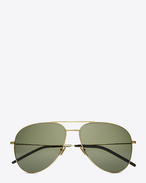 SAINT LAURENT CLASSIC E classic 11 aviator sunglasses in shiny gold steel with green lenses f