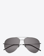 SAINT LAURENT CLASSIC E classic 11 aviator sunglasses in shiny silver steel with smoke lenses f