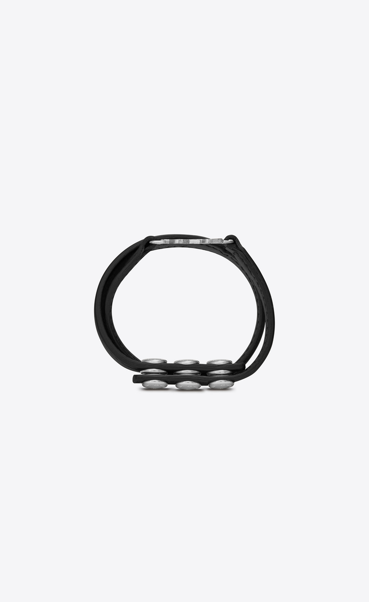 Saint Laurent Ysl Double Wrap Bracelet In Black Leather And Silver