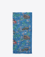 SAINT LAURENT Large scarves U Signature Pleated Scarf in Multicolor Hawaiian Palm Printed Cashmere and Silk Étamine f