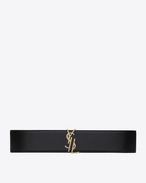 SAINT LAURENT Wide Belts D MONOGRAM Deconstructed Buckle Belt in Black Crocodile Embossed Glossy Leather Brushed f