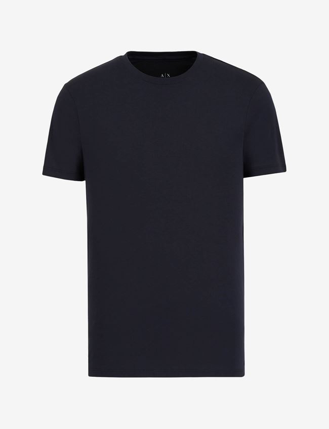 Armani Exchange T-Shirt A Tinta Unita Blu Navy Cotone