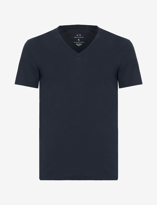 Armani Exchange T-Shirt A Tinta Unita Blu Navy Cotone