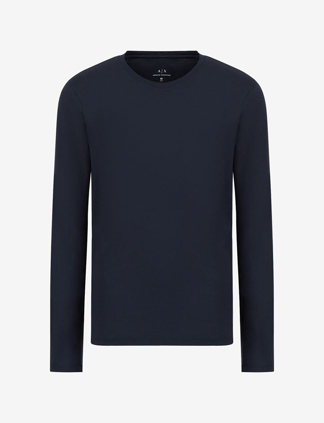 Armani Exchange T-Shirt A Tinta Unita Blu Navy Cotone