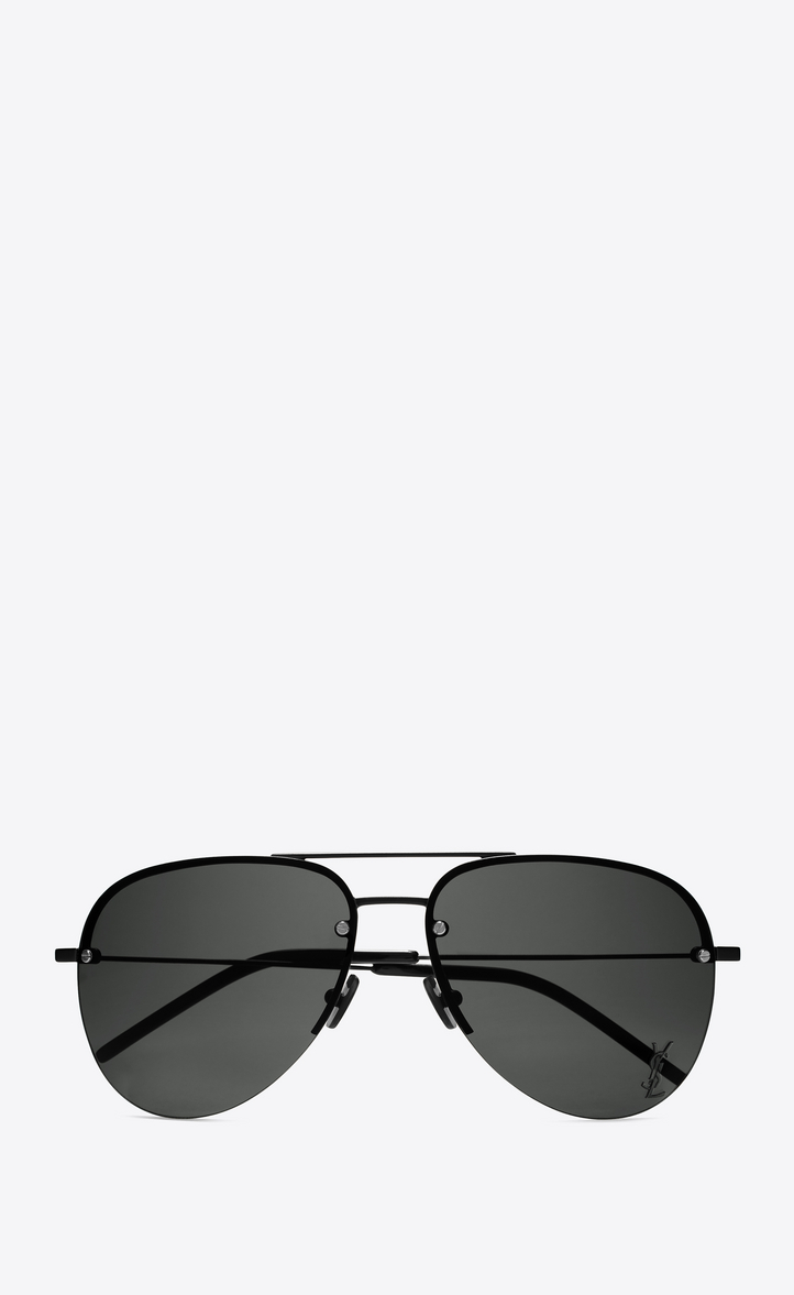 Saint Laurent Monogram M11 Sunglasses In Semi Matte Black Metal With ...