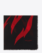 SAINT LAURENT Squared Scarves D FLAME Large Square Scarf in Black and Red Flame Print in wool f