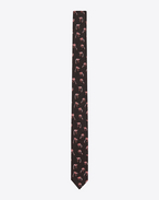 SAINT LAURENT Cravates Skinny U Cravate fine en jacquard de soie à motif flamant rose noir et rose f