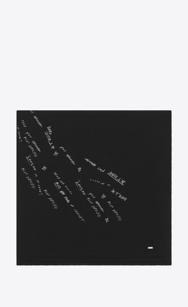 SAINT LAURENT Squared Scarves Woman Large square scarf with writings in black and silver wool etamine a_V4