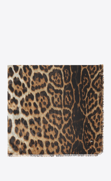 Large square leopard scarf in beige and black etamine