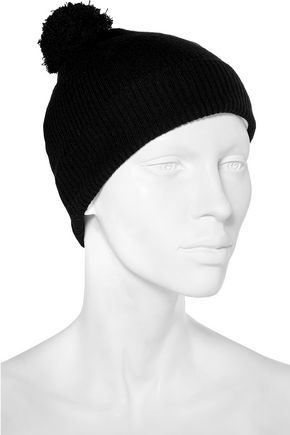 Autumn Cashmere Pompom-embellished Ribbed Cashmere Beanie In Black