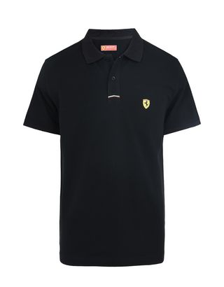 Scuderia Ferrari Online Store - Piqué cotton polo shirt with Shield on the breast - Short Sleeve Polos