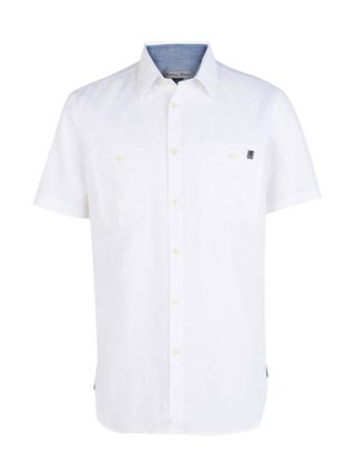 Scuderia Ferrari Online Store - Men's short-sleeve cotton linen blend shirt - Short Sleeve Shirts