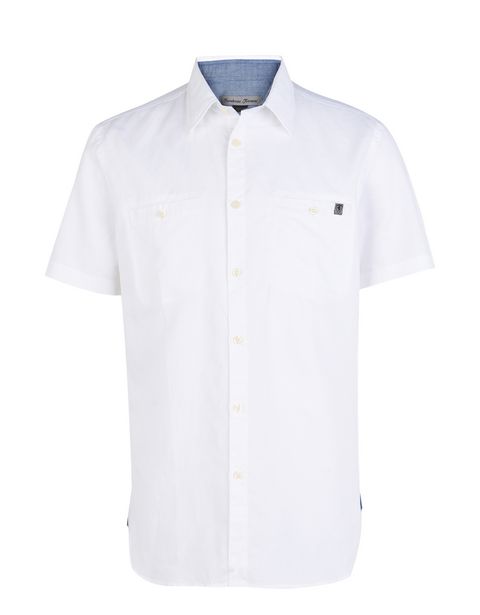 Scuderia Ferrari Online Store - Men's short-sleeve cotton linen blend shirt - Short Sleeve Shirts